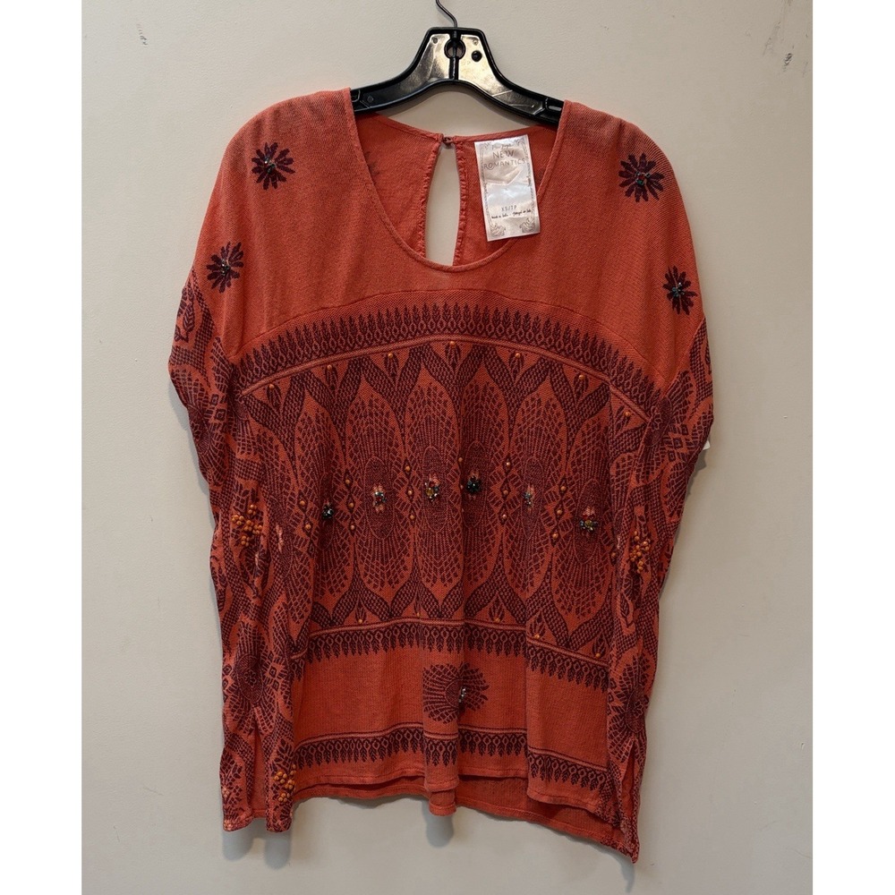 Free People Terracotta Embroidered With Jewels New Romance Top  Sz Xs